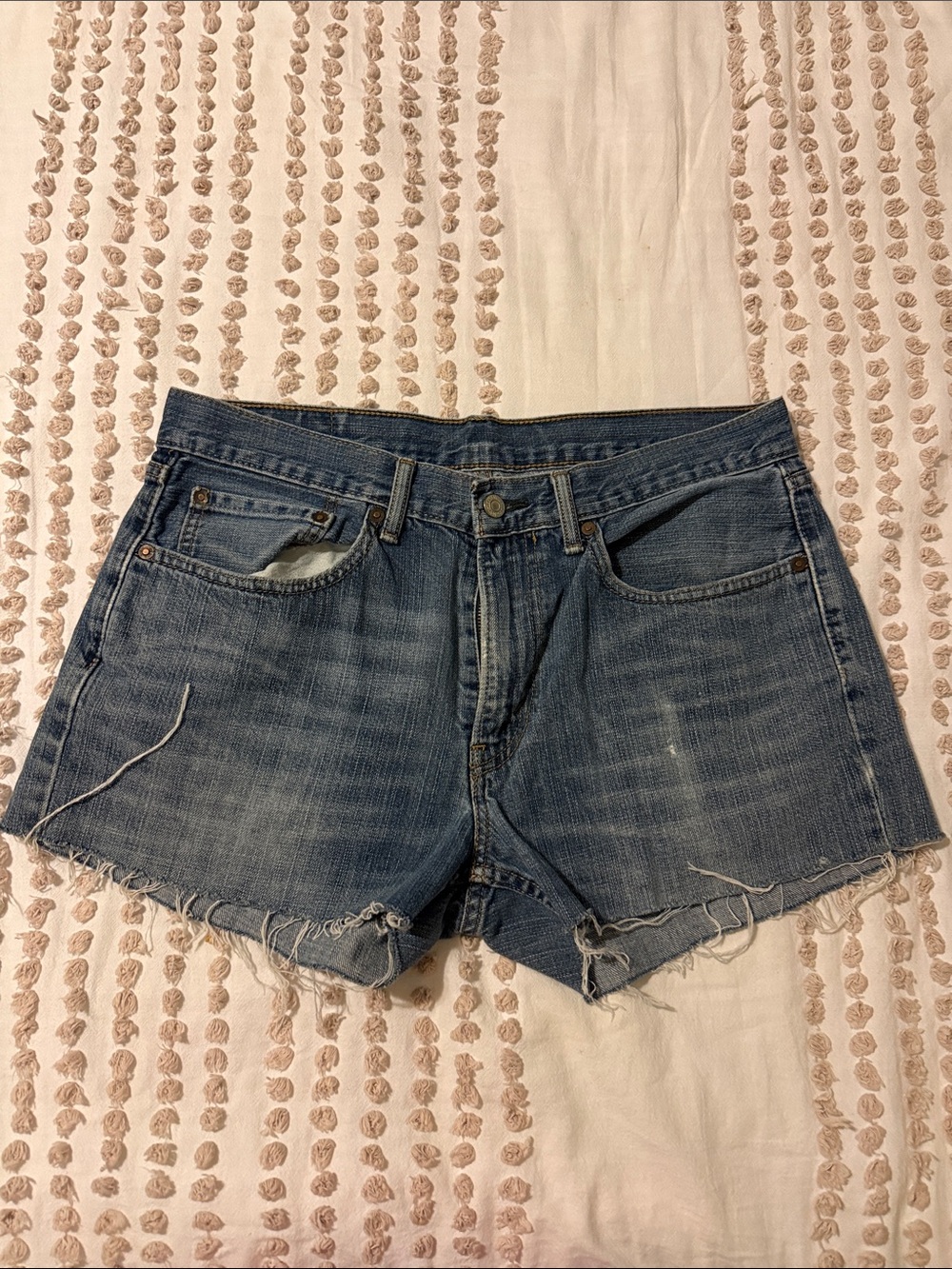 Levi's Faded Blue Frayed Hem Denim Cutoff Shorts